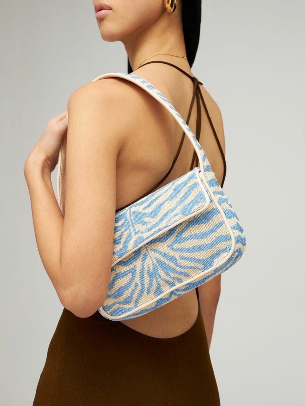 STAUD Tommy Zebra Beaded Shoulder Bag - NWT